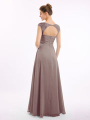 Mousseline Robes De Demoiselle d'Honneur Avec Dentelle Mancherons Dusk