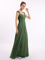 Mousseline Robes De Demoiselle d'Honneur Avec Dentelle Mancherons Olive Verte Grande Taille