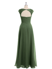Mousseline Robes De Demoiselle d'Honneur Avec Dentelle Mancherons Olive Verte