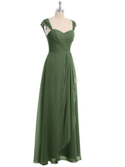 Mousseline Robes De Demoiselle d'Honneur Avec Dentelle Mancherons Olive Verte