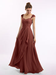 Mousseline Robes De Demoiselle d'Honneur Avec Dentelle Mancherons terracotta
