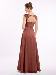 Mousseline Robes De Demoiselle d'Honneur Avec Dentelle Mancherons terracotta Grande Taille
