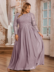 Tulle avec Applique Manches Longues Robe Crépuscule Grande Taille
