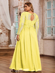 Tulle avec Applique Manches Longues Robe Citron Grande Taille
