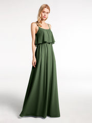 Robe à Bretelles Spaghetti à Encolure Dégagée Et Corsage Recouvert Olive Verte Grande Taille