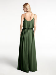 Robe à Bretelles Spaghetti à Encolure Dégagée Et Corsage Recouvert Olive Verte Grande Taille