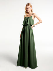 Robe à Bretelles Spaghetti à Encolure Dégagée Et Corsage Recouvert Olive Verte Grande Taille