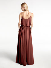 Robe à Bretelles Spaghetti à Encolure Dégagée Et Corsage Recouvert terracotta Grande Taille