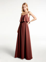 Robe à Bretelles Spaghetti à Encolure Dégagée Et Corsage Recouvert terracotta Grande Taille