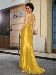 Robe de Soirée Sirène en Polyester à Bretelles Spaghetti Souci Grande Taille