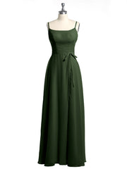 Simple Spaghetti Bretelle Mousseline Robes Avec Fente Olive Verte Grande Taille