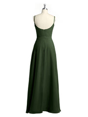 Simple Spaghetti Bretelle Mousseline Robes Avec Fente Olive Verte Grande Taille
