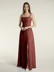 Simple Spaghetti Bretelle Mousseline Robes Avec Fente terracotta