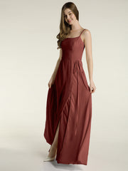 Simple Spaghetti Bretelle Mousseline Robes Avec Fente terracotta Grande Taille