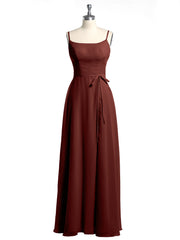 Simple Spaghetti Bretelle Mousseline Robes Avec Fente terracotta Grande Taille