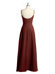 Simple Spaghetti Bretelle Mousseline Robes Avec Fente terracotta Grande Taille