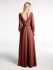 Robe en Mousseline à Col en V Et Manches Évasées avec Nœud terracotta Grande Taille