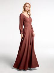 Robe en Mousseline à Col en V Et Manches Évasées avec Nœud terracotta Grande Taille