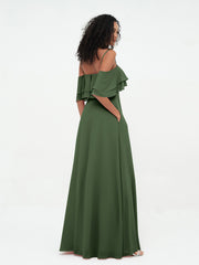 Robes Longues à Bretelles Spaghetti à Hors de l'Epaule Olive Verte Grande Taille