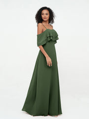Robes Longues à Bretelles Spaghetti à Hors de l'Epaule Olive Verte Grande Taille