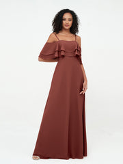 Robes Longues à Bretelles Spaghetti à Hors de l'Epaule terracotta Grande Taille