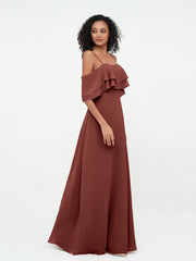 Robes Longues à Bretelles Spaghetti à Hors de l'Epaule terracotta Grande Taille
