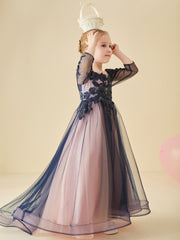 Robe de Demoiselle d'Honneur en Tulle Perles avec Manches 3/4