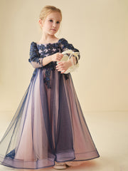 Robe de Demoiselle d'Honneur en Tulle Perles avec Manches 3/4