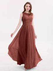 Robes Longues Mousseline avec Col d'Illusionline terracotta