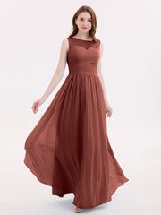 Robes Longues Mousseline avec Col d'Illusionline terracotta Grande Taille