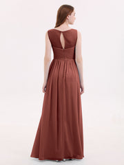 Robes Longues Mousseline avec Col d'Illusionline terracotta Grande Taille