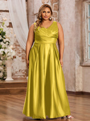 Dos Nu Longue Satin Robe avec Col en V Souci Grande Taille