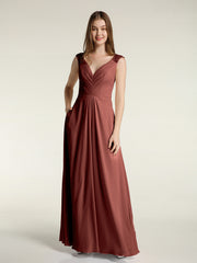 Dentelle Bretelles Col En V Mousseline Robes Avec Poches terracotta Grande Taille