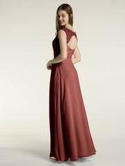 Dentelle Bretelles Col En V Mousseline Robes Avec Poches terracotta Grande Taille