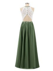 Licou Maxi Robe avec Ivoire Dentelle Bustier Olive Verte