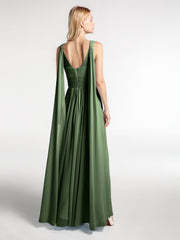 Robe en Mousseline à Col en V avec Bandes à Bretelles Arrière Olive Verte Grande Taille
