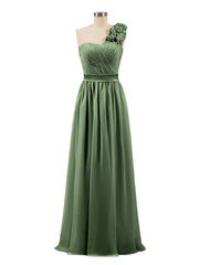 Une Epaule Mousseline Robe avec Fleurs Bretelle Olive Verte Grande Taille