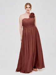 Une Epaule Mousseline Robe avec Fleurs Bretelle terracotta Grande Taille