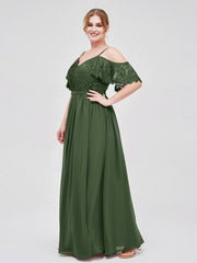 Robe Spaghetti Bretelle Dentelle et Mousseline Olive Verte Grande Taille