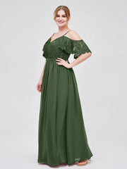 Robe Spaghetti Bretelle Dentelle et Mousseline Olive Verte