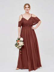 Robe Spaghetti Bretelle Dentelle et Mousseline terracotta Grande Taille