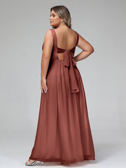 Robes Longues en Mousseline à Col en V avec Poches terracotta Grande Taille