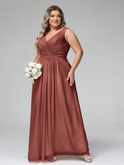 Robes Longues en Mousseline à Col en V avec Poches terracotta Grande Taille