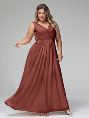 Robes Longues en Mousseline à Col en V avec Poches terracotta Grande Taille