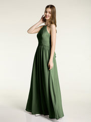 Licou Mousseline Robes Longues De Demoiselle d'Honneur Olive Verte Grande Taille