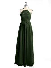 Licou Mousseline Robes Longues De Demoiselle d'Honneur Olive Verte Grande Taille