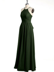 Licou Mousseline Robes Longues De Demoiselle d'Honneur Olive Verte Grande Taille