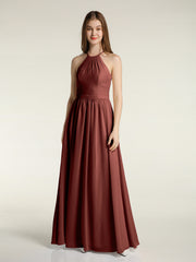Licou Mousseline Robes Longues De Demoiselle d'Honneur terracotta Grande Taille