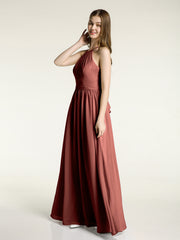 Licou Mousseline Robes Longues De Demoiselle d'Honneur terracotta Grande Taille