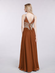 Licou Mousseline avec Or Applique Robe terracotta Grande Taille